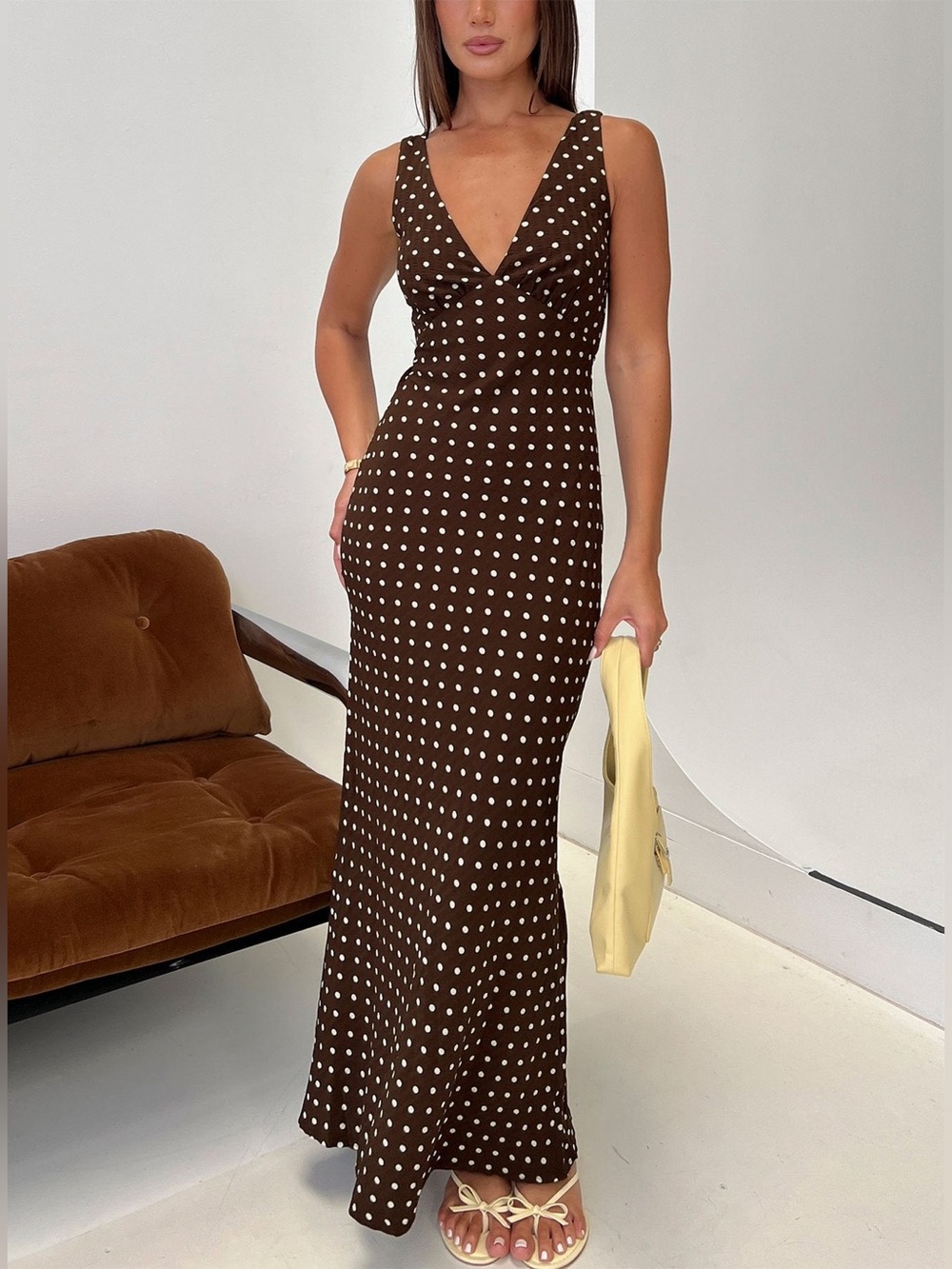 Princess Polly Nellie Maxi Dress Brown Polka Dot